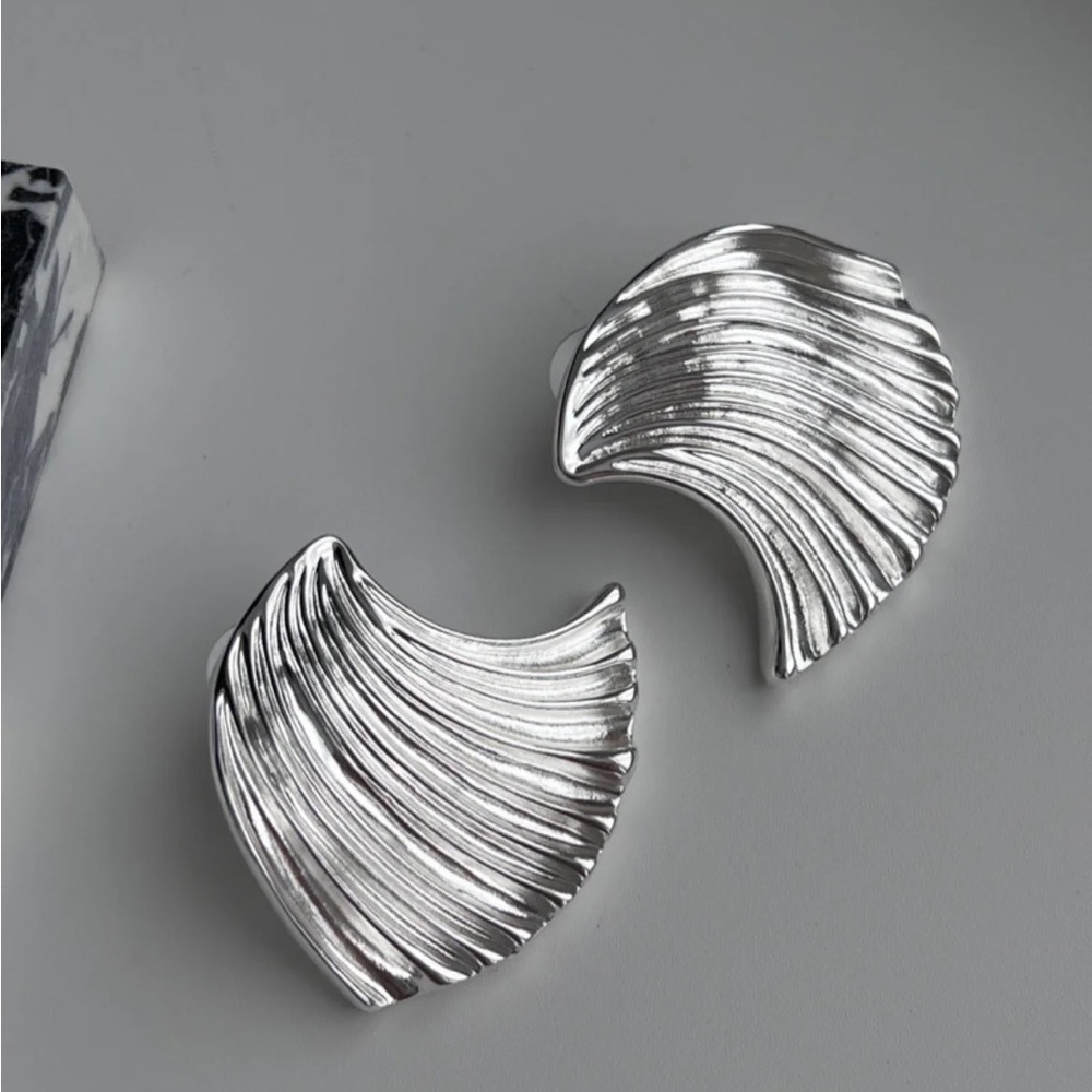 Silver Textured Earrings - Picture 7 of 10